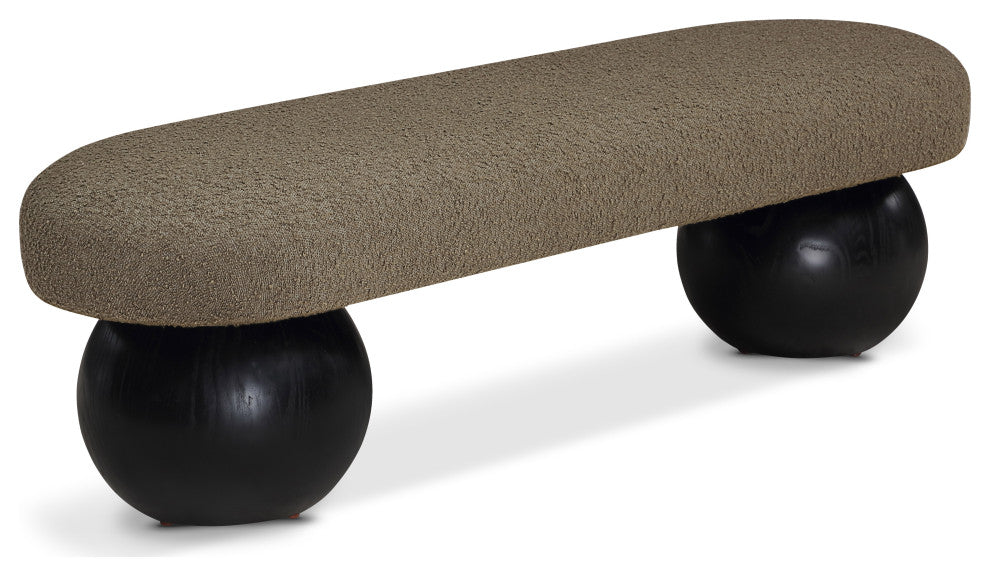 Meridian Furniture Bowie Boucle Fabric Upholstered Bench, Olive, Black Finish