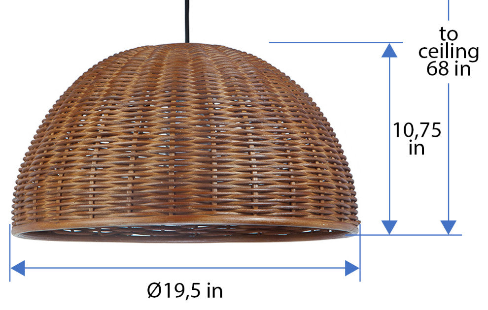 Handwoven Wicker Dome Pendant Light, Brown