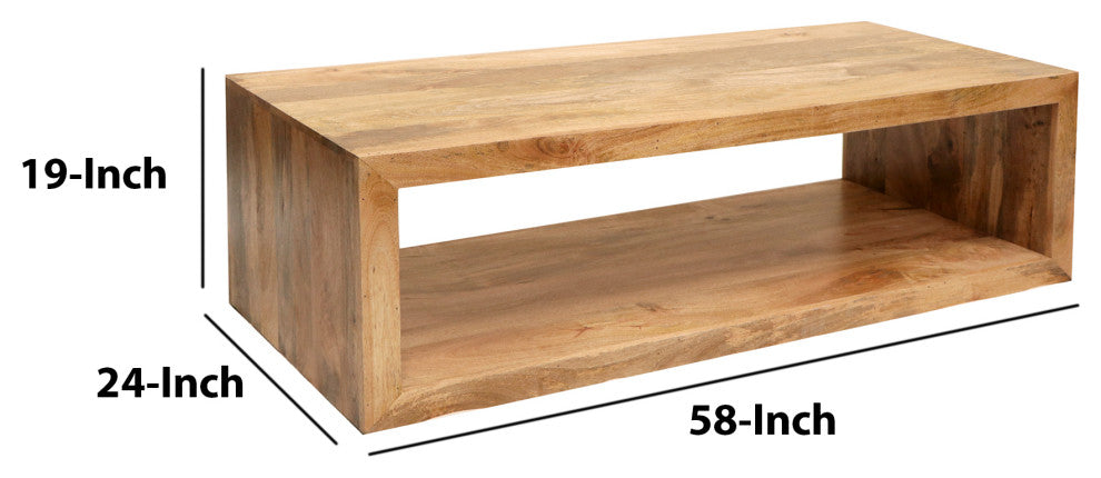 Keli 58" Mango Wood Coffee Table Open Cube 1 Shelf Natural Brown