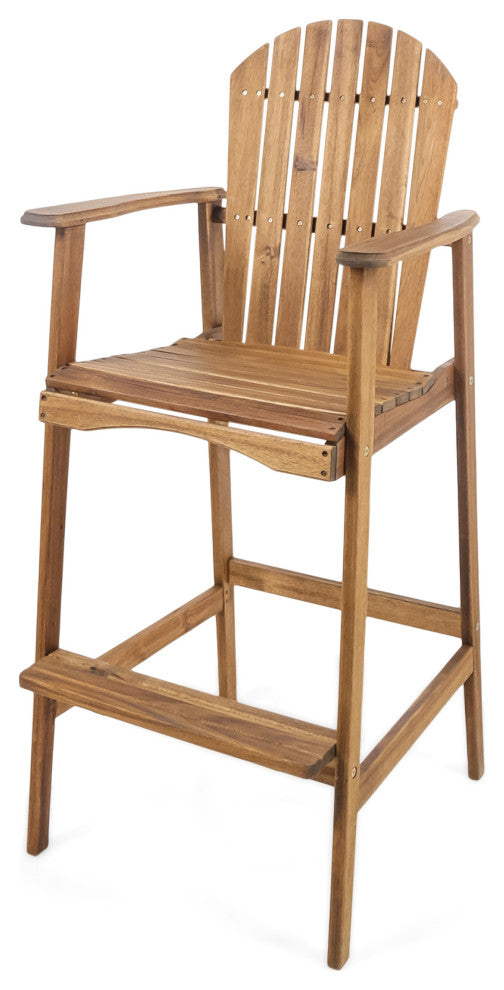 GDF Studio Malibu Outdoor Finish Acacia Wood Adirondack Barstools, Natural Stain, Set of 2
