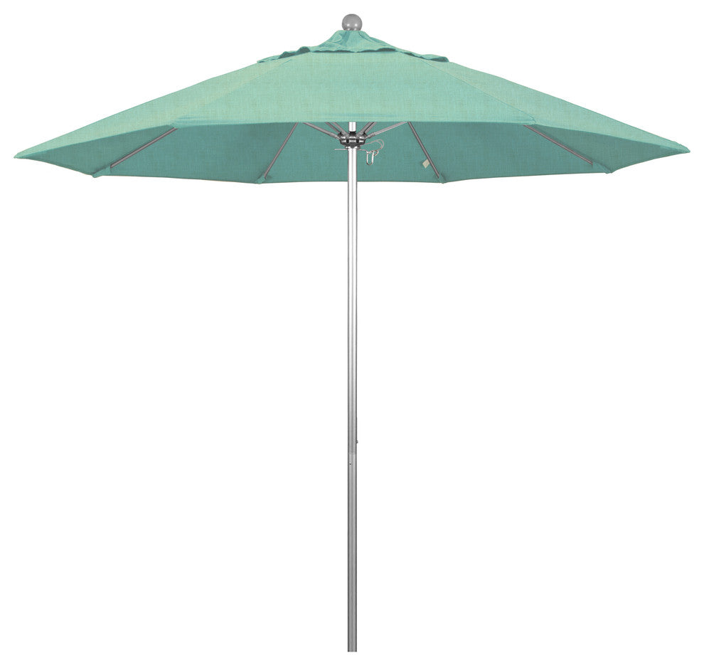 9' Fiberglass Umbrella Pulley Open Silver Anodized, Sunbrella, Spectrum Mist
