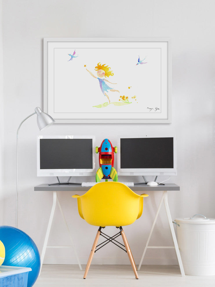 Marmont Hill, "Girl with Birds" by Maya Gur Framed Painting Print, 36x24