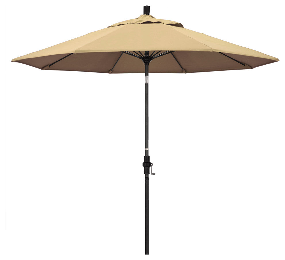 9' Matted Black Collar Tilt Lift Fiberglass Rib Aluminum Umbrella, Pacifica, Beige