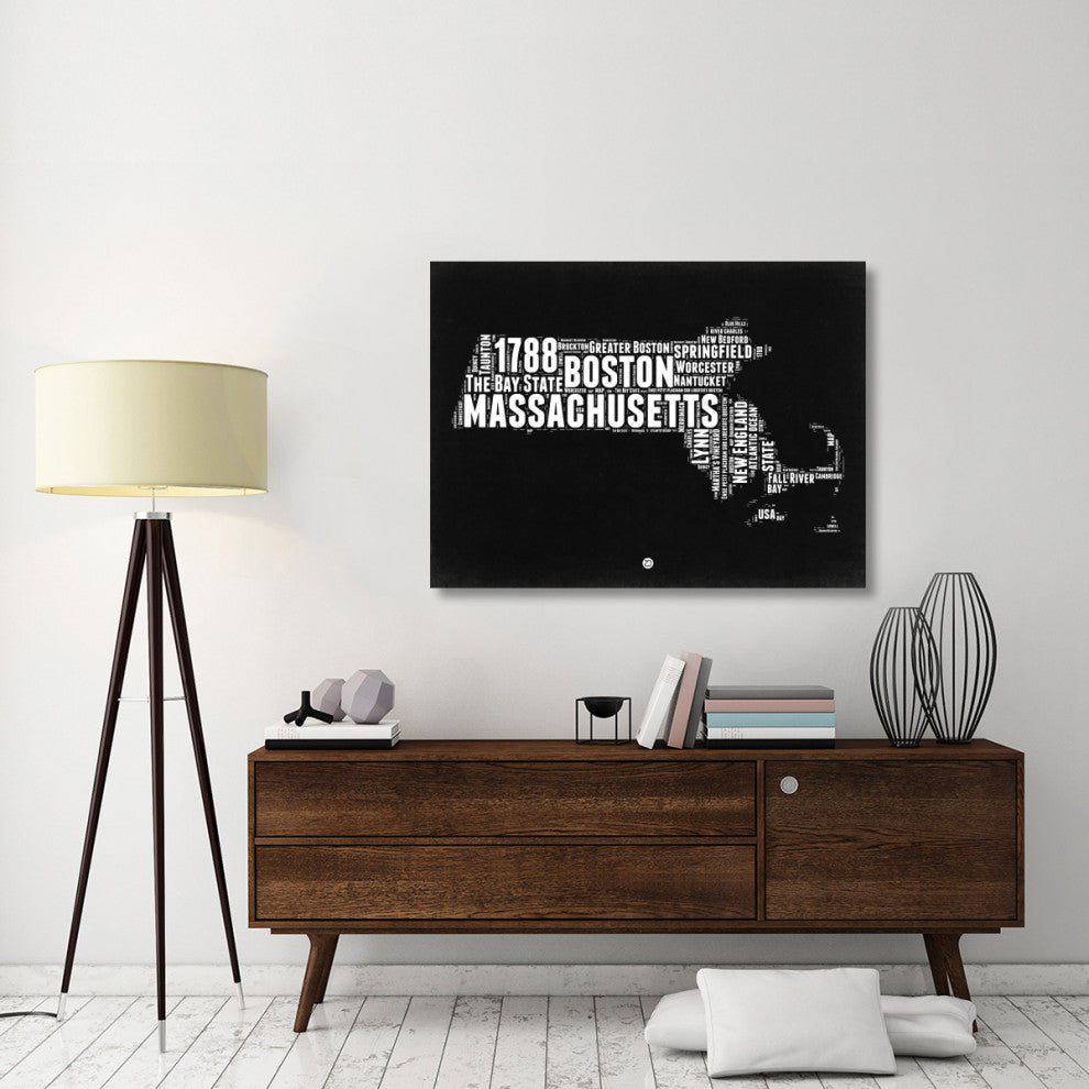 "Massachusetts Black and White Map" Fine Art Print