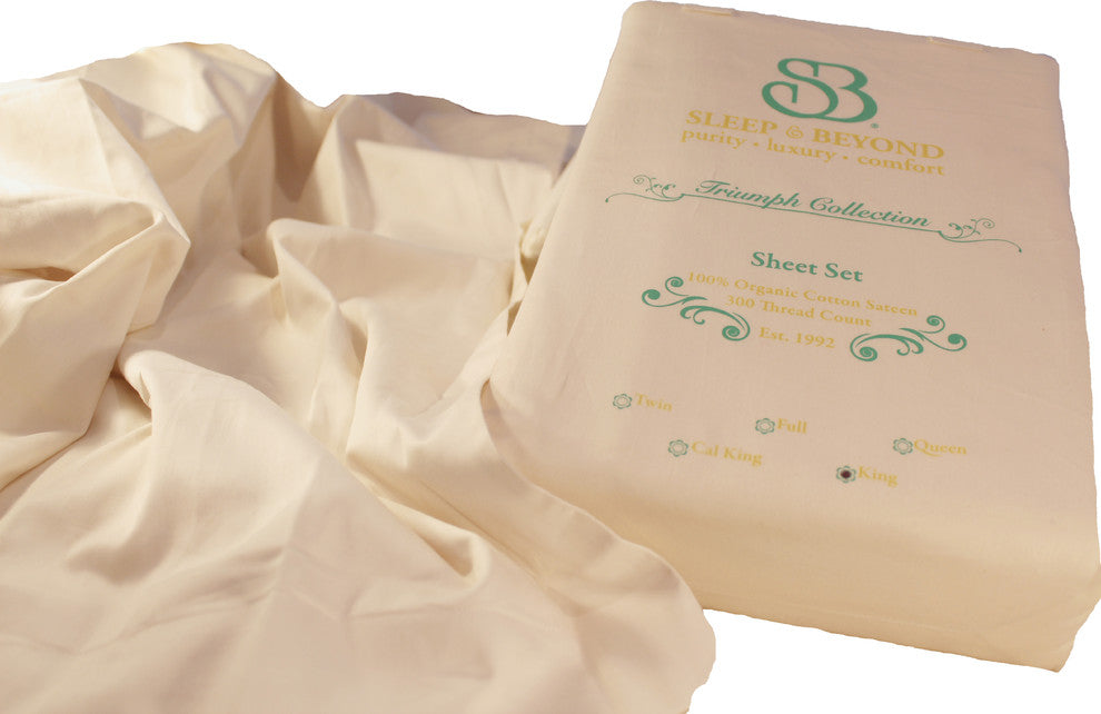 Sleep & Beyond Organic Cotton Sheet Set, King, Up to 18", Ivory