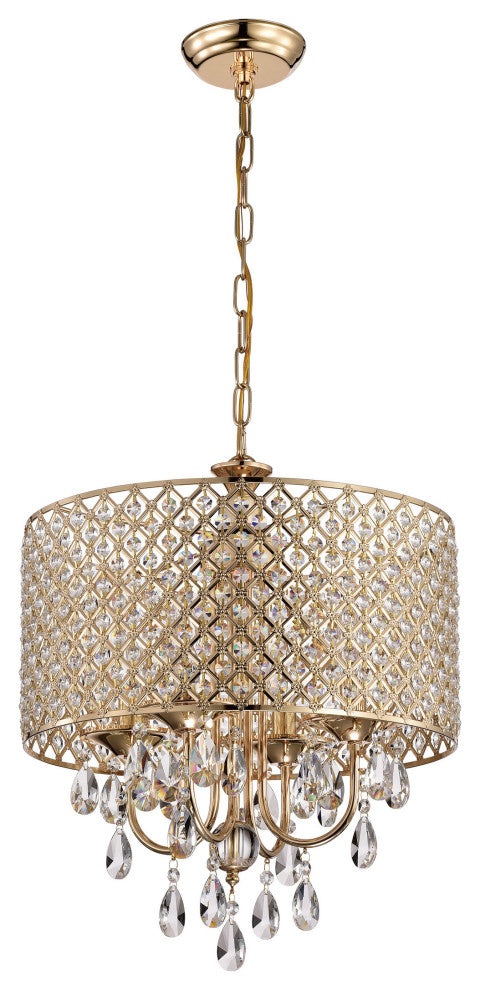 4-Light Rose Gold Round Beaded Drum Chandelier With Hanging Crystals