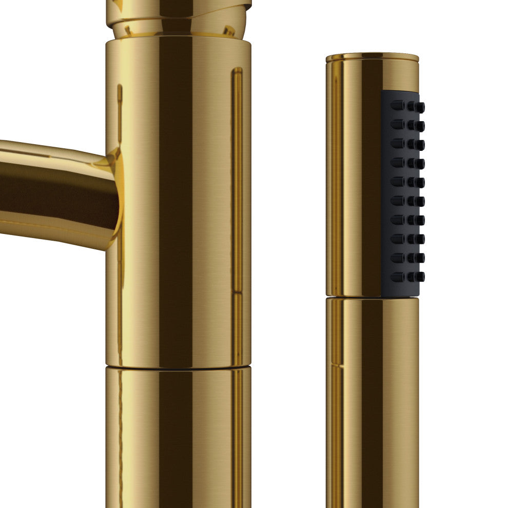 Taron Modern-Style Bathroom Tub Filler Faucet, Floor-mounted, Brushed Gold