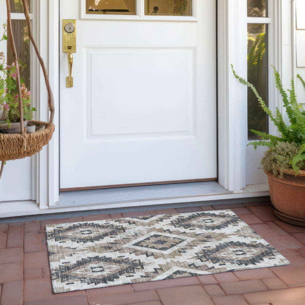 Machine Washable Indoor/Outdoor Chantille ACN1878 Taupe 1'8" x 2'6" Rug
