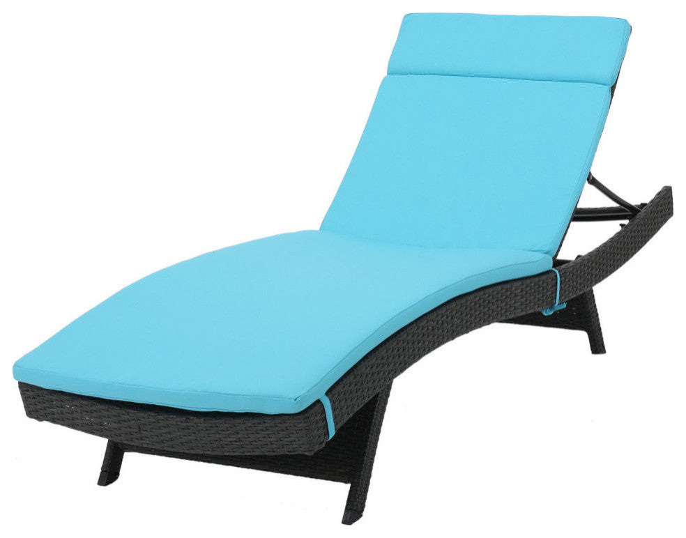 GDF Studio Nassau Outdoor Gray Wicker Adjustable Chaise Lounge, Blue Cushion