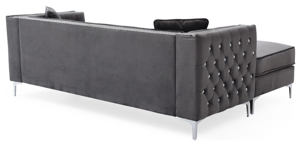 Paige Tufted Velvet Sofa Chaise, Grey