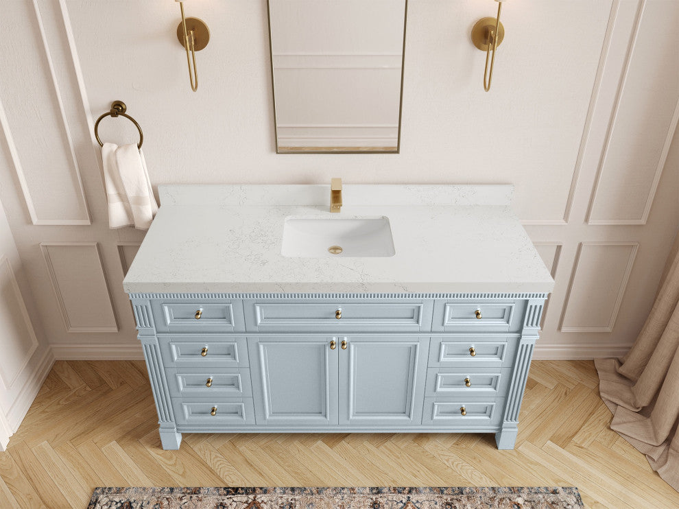 Paris 60" Single Sink Bathroom Vanity, Blue Heather 2" Empira Quartz