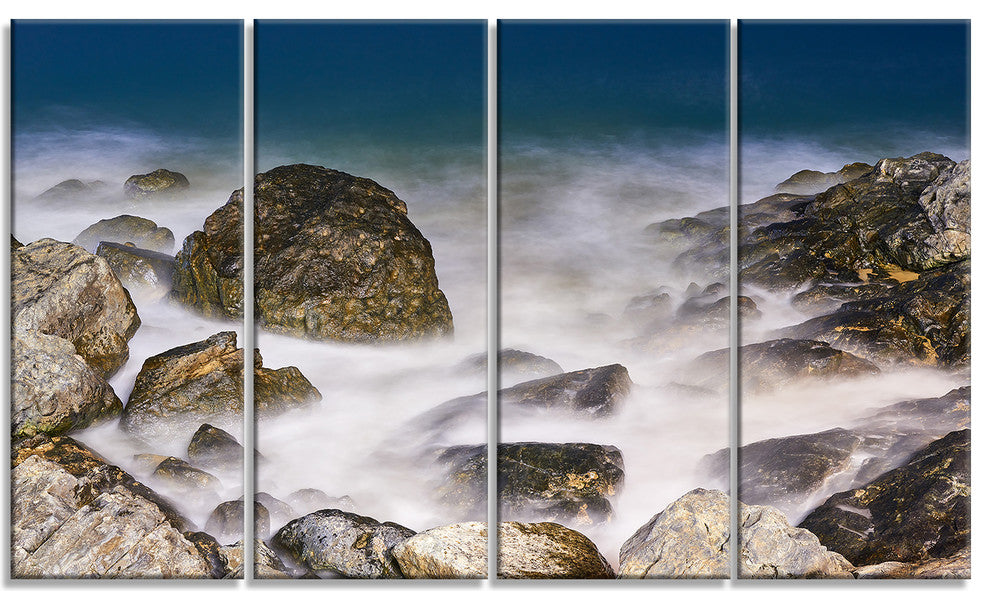 "Rocky Waves At Haeundae Coast Busan" Seascape Wall Art, 4 Panels, 48"x28"