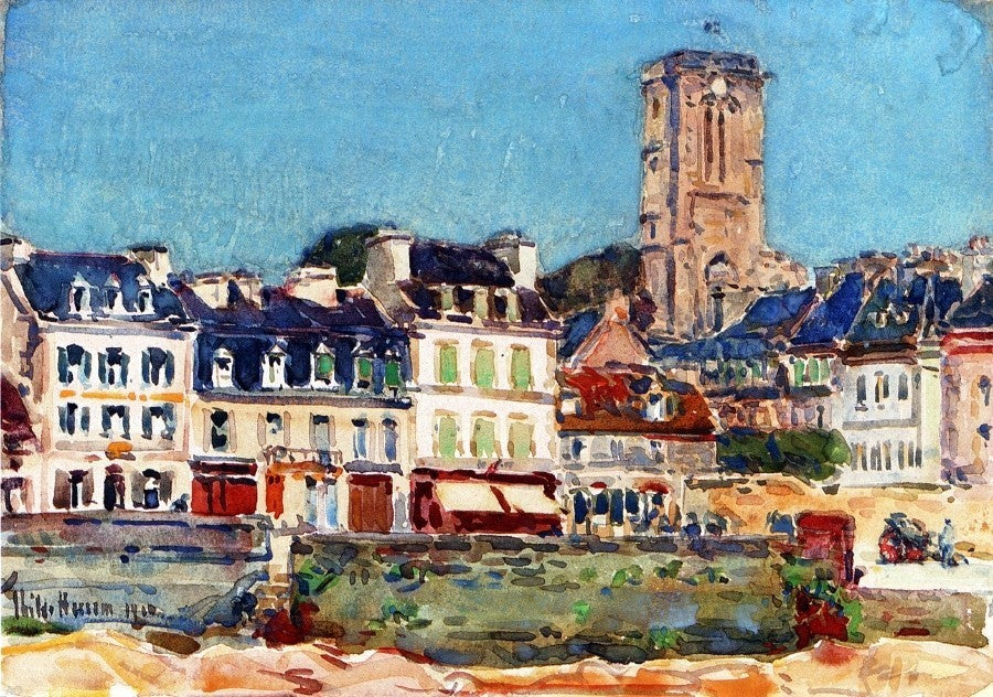 Frederick Childe Hassam The Quai, Lannion - 18" x 27" Premium Canvas Print