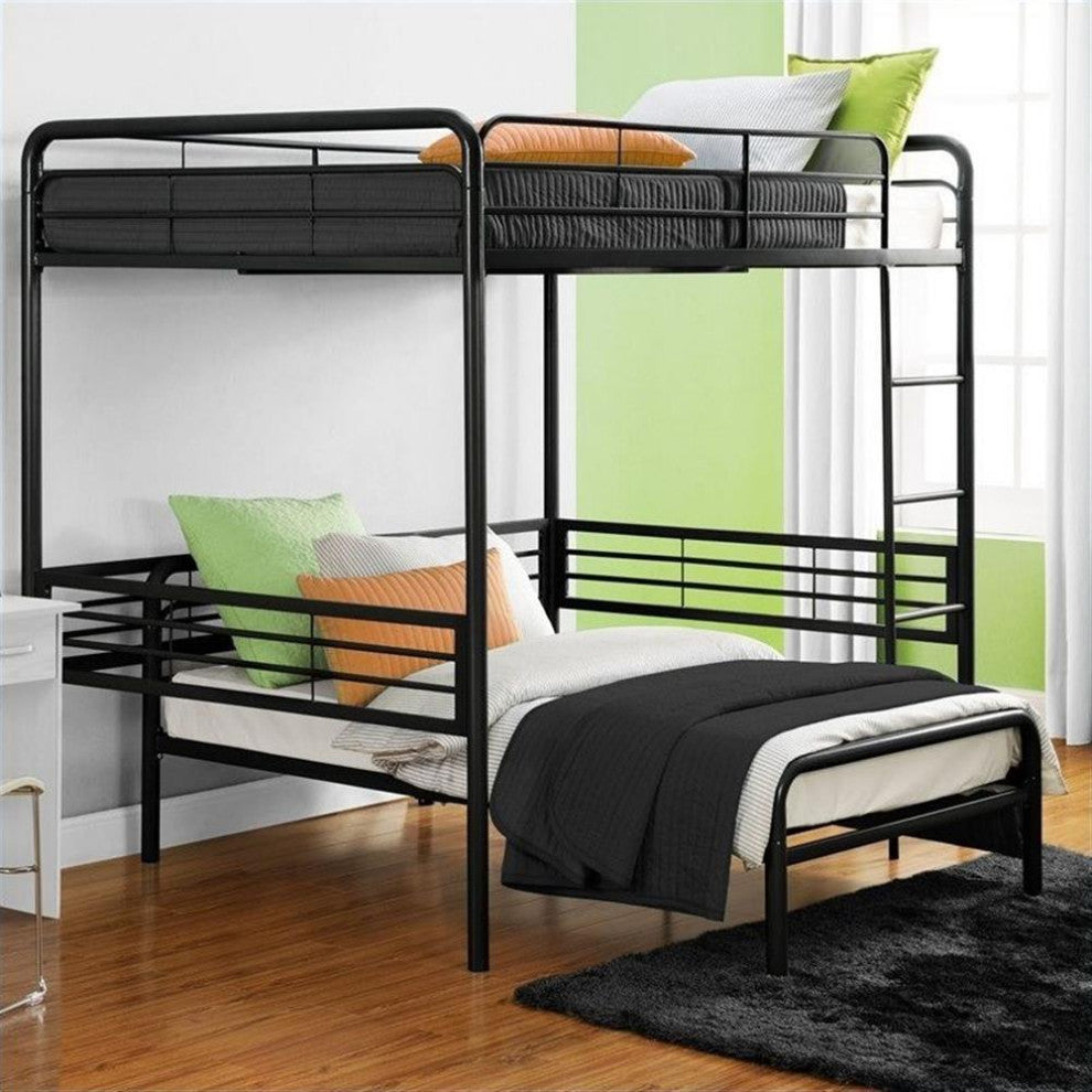 DHP Full-Size Metal Loft Bed with Ladder in Black