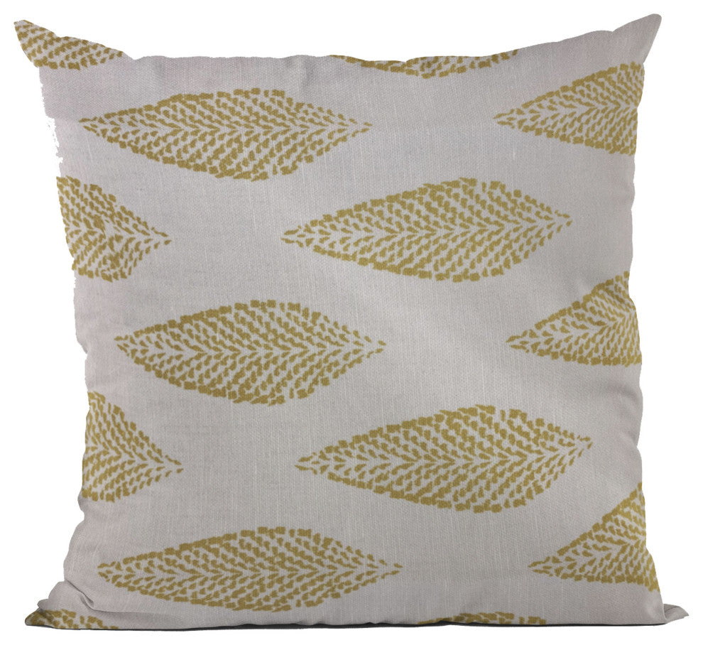 Plutus Green Beige Large Leafs Floral Luxury Throw Pillow, 26"x26"