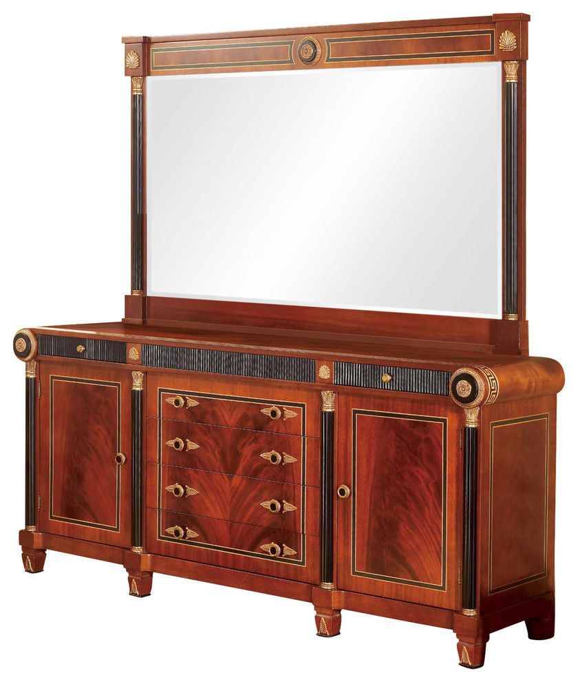 Wooden Buffet With Bronze and Black Accents