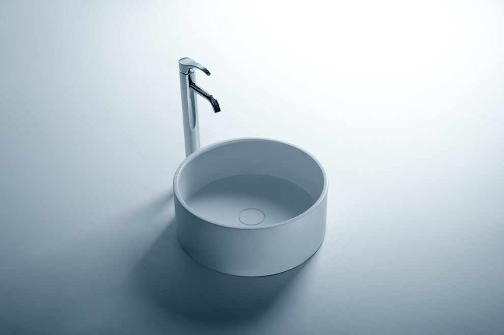 ADM Circular Countertop Sink, White, 16", Matte White