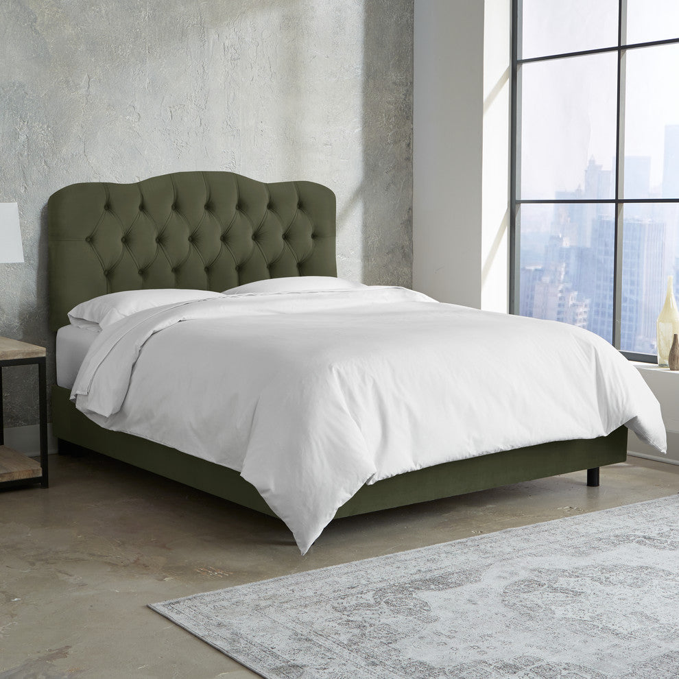 Aaron Full Tufted Bed, Velvet Loden