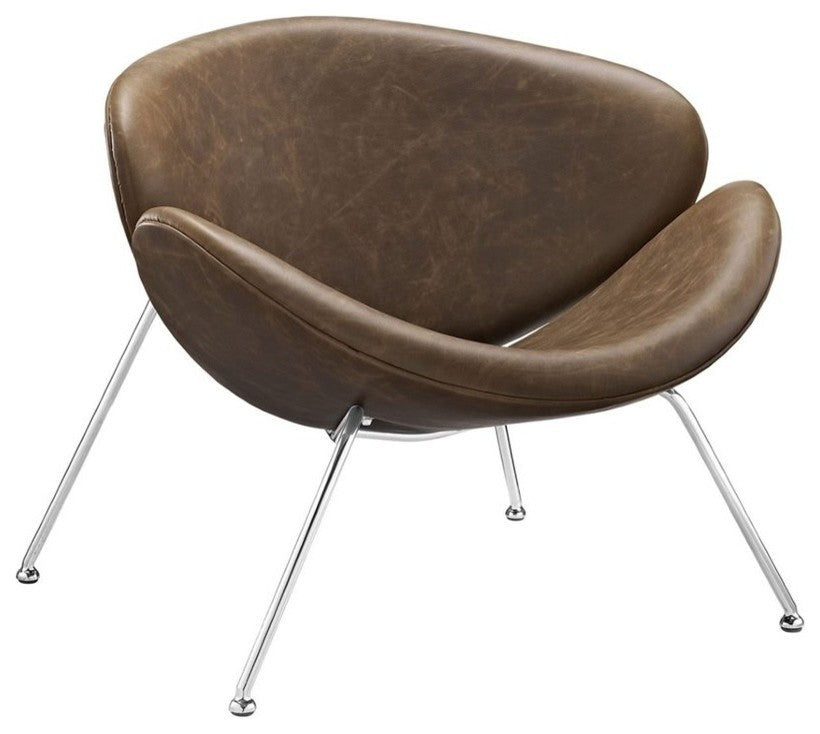 Modern Brown Nutshell Upholstered Vinyl Lounge Chair