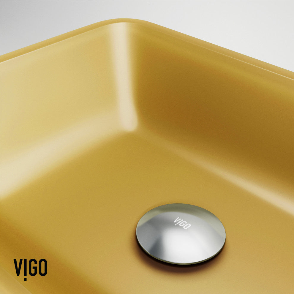 VIGO Sottile 18"L x 13"W x 4"H Glass Rectangular Vessel Bathroom Sink, Citron