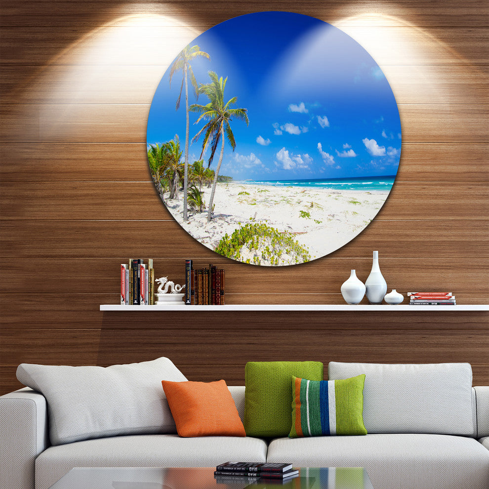 Beautiful Blue Sea With Palms, Seashore Photo Disc Metal Wall Art, 36"