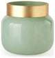 Minty Green Glass With Gold Metal Top Vase, 10"