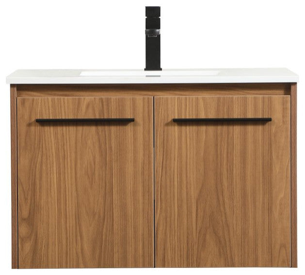 Phoebe Modern Walnut Brown-Light Bathroom Vanity, Walnut Brown, 30"