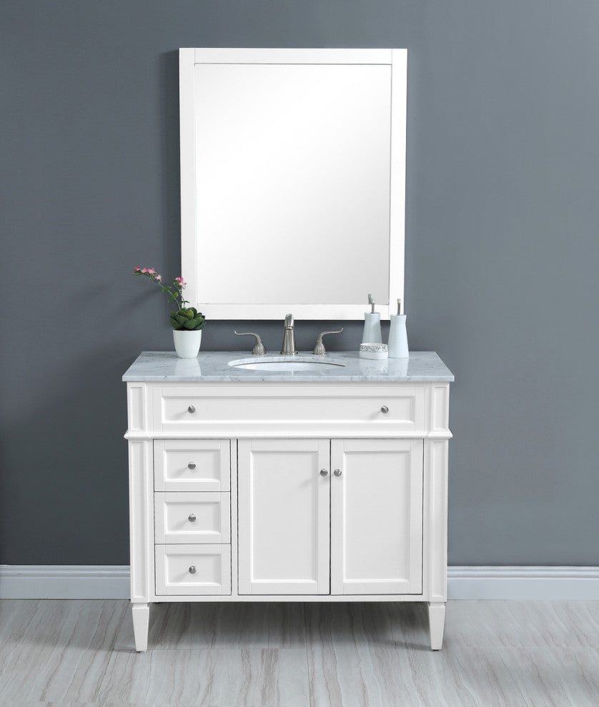 Home Living Vanity with Carrara White Marble Countertop, White, 40", Single Sink