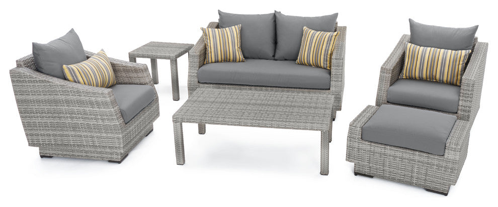 Cannes 6 Piece Sunbrella Outdoor Love and Club Seating Set, Charcoal Gray