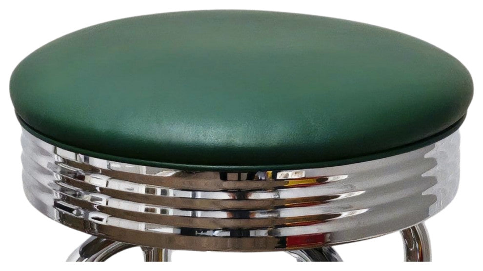 Retro Home Double Ring Chrome Pan Swivel 30" Bar Stool, Green