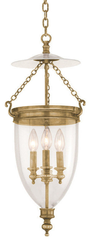 Hanover 3-Light Pendant Clear Glass Shade, Aged Brass