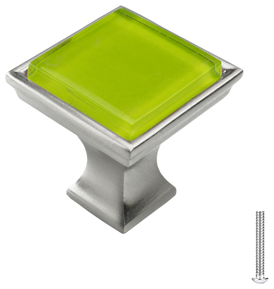 Lime Green Crystal Glass Brushed Nickel Madison Classic Knob