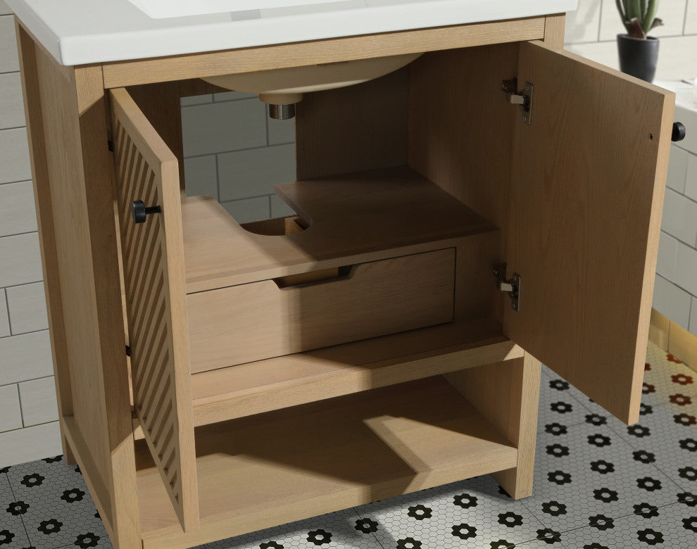 Selena Bathroom Vanity, Oak, 30", Single Sink, Freestanding