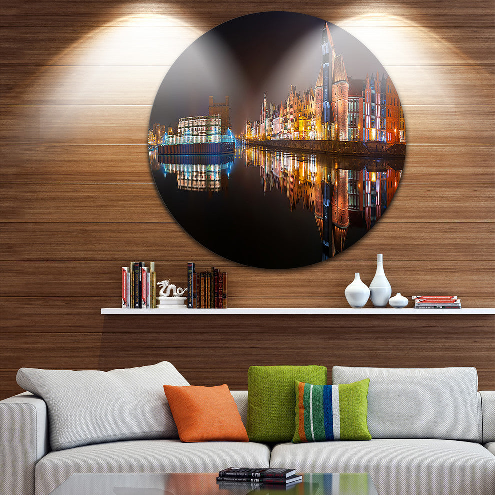 Panorama Of Gdansk Old Town, Landscape Photo Disc Metal Artwork, 36"