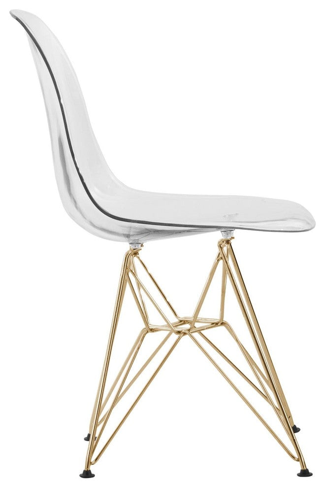 Dining Chair with ABS Plastic Seats Side Chair in Gold Chrome, Clear