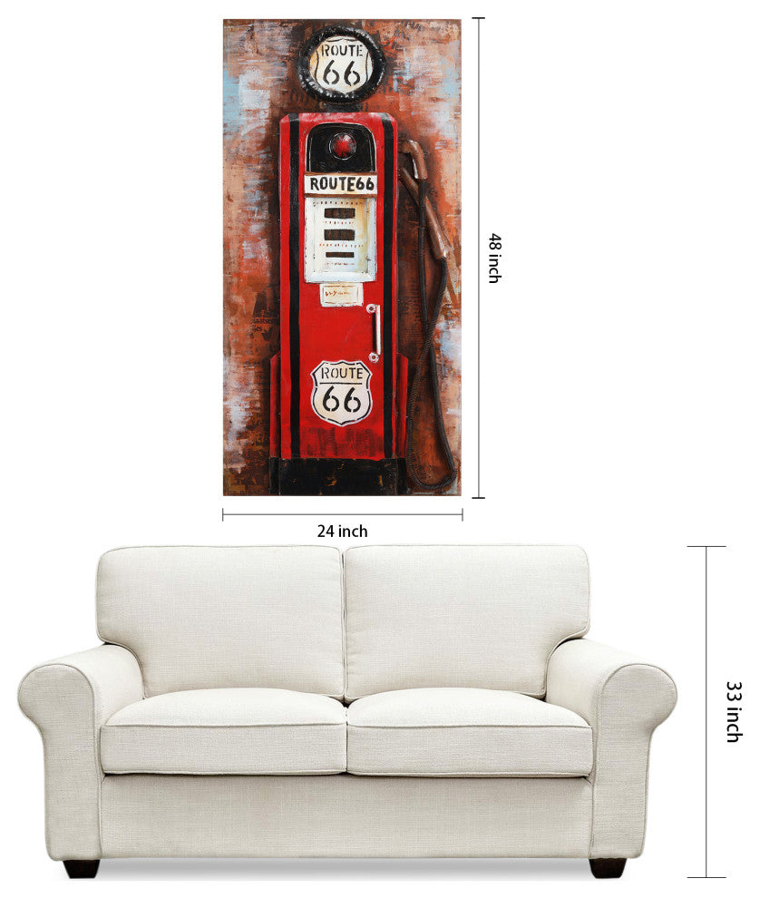 "Gas Pump" Primo Mixed Media Hand Painted Iron Wall Sculpture,24"x 48"