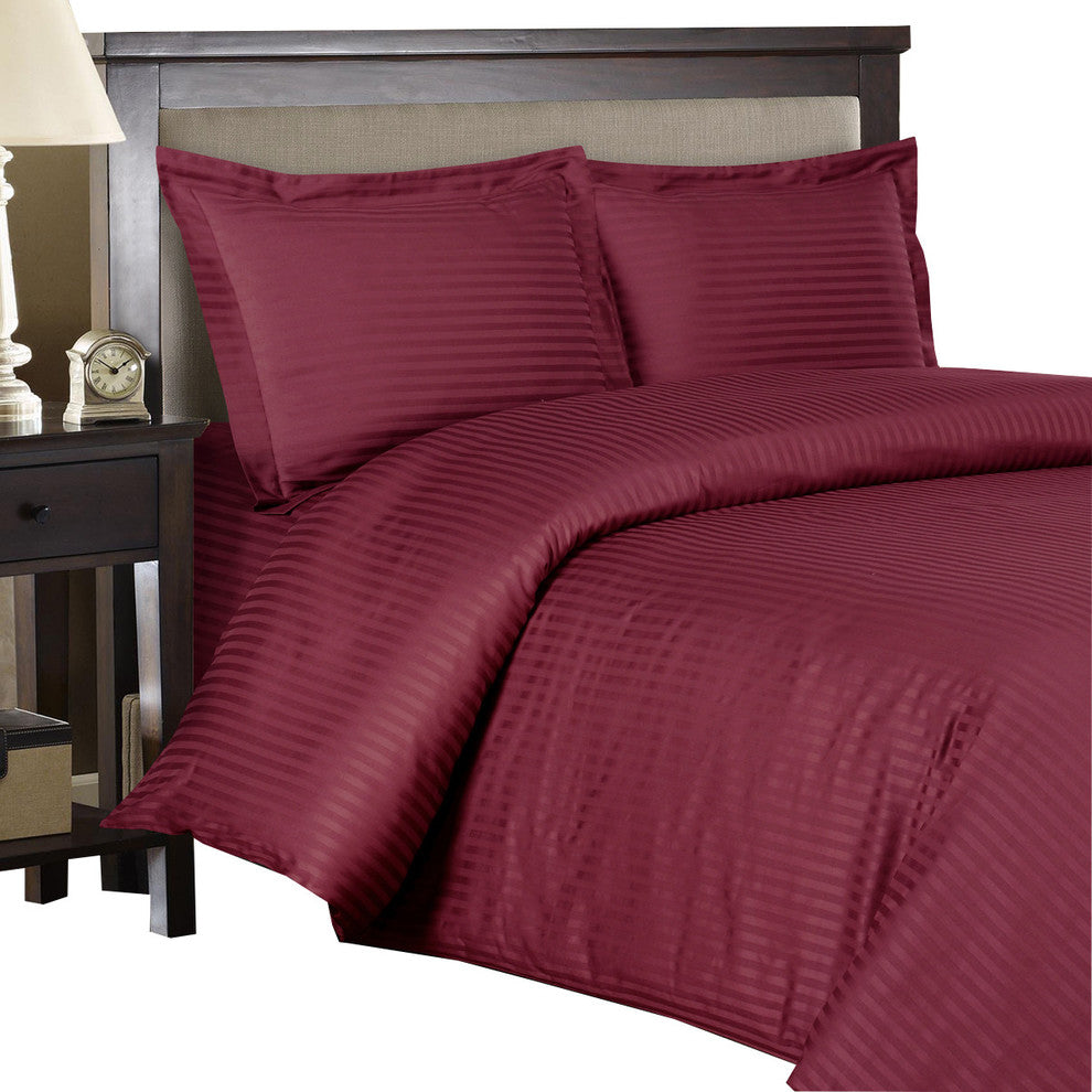 100% Cotton 300TC Striped Duvet Cover Set, Burgundy, Twin/Twin Xl