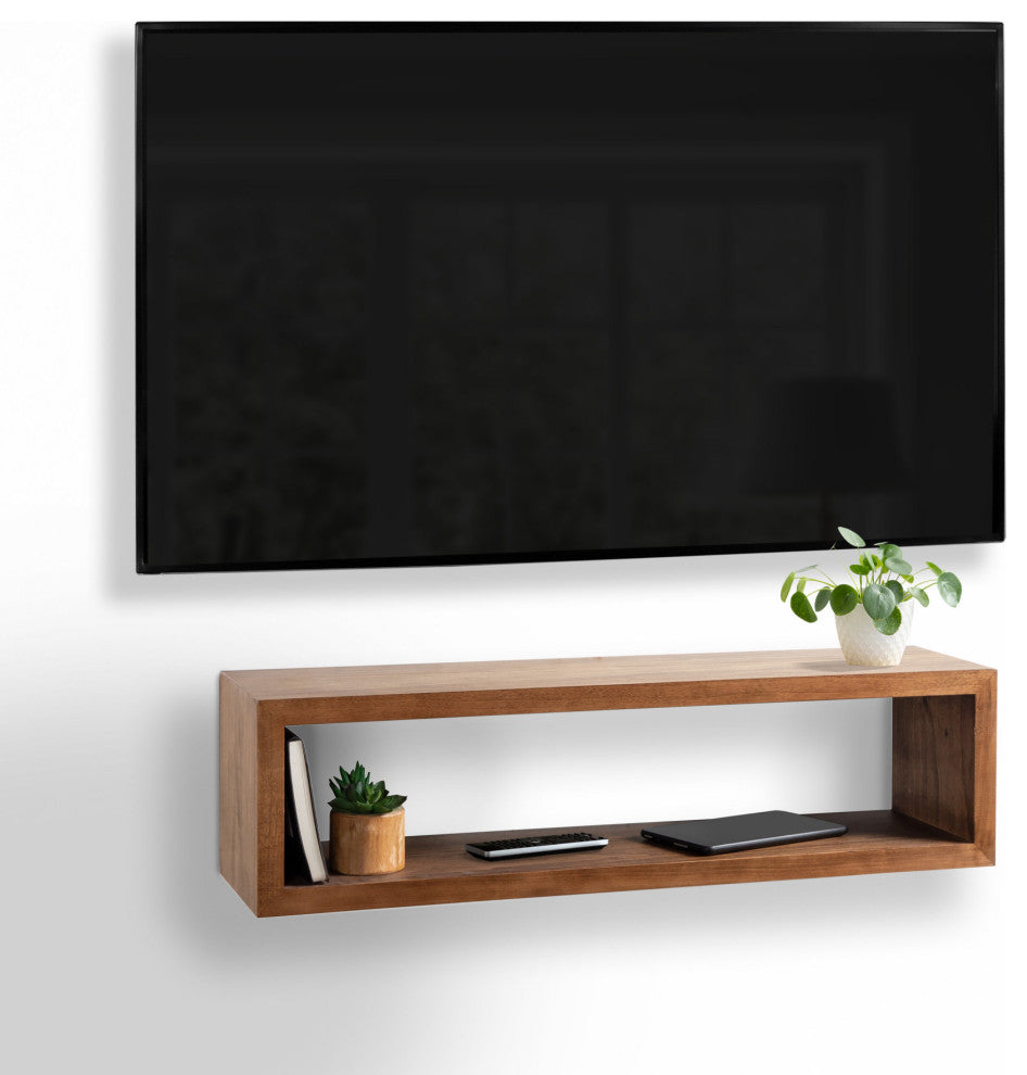 Holt Wood Wall Shelf, Rustic Brown 30x8