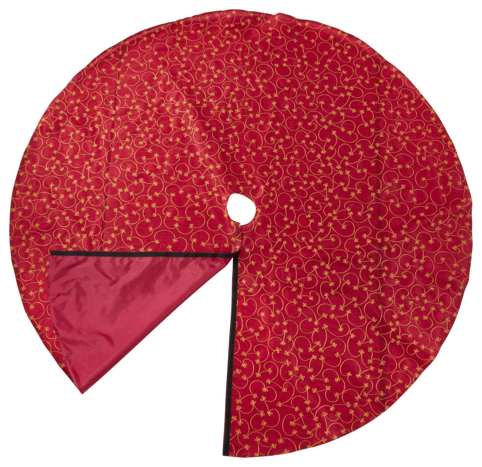 Christmas Tree Skirt With Ari Embroidered Design, 52"x52", Burgundy