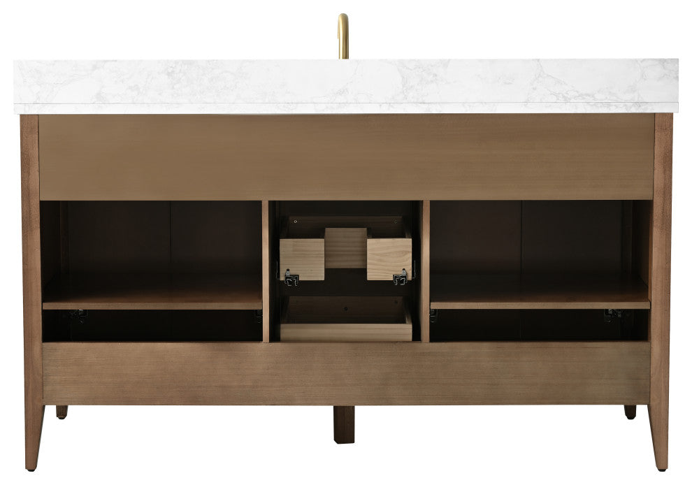 Vanity Art Freestanding Vanity, Walnut, 60", Single Sink, Golden Brushed