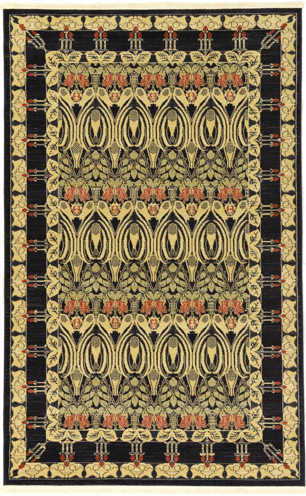 Unique Loom Black Carnation Edinburgh 5' 0 x 8' 0 Area Rug