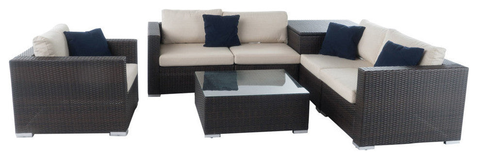GDF Studio Isabel Outdoor Wicker Sectional Sofa With Storage, 7-Piece Set