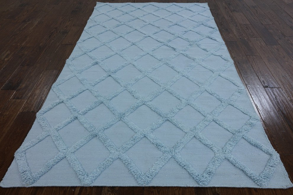 Wool and Silk Flat Weave Moroccan Area Rug 5'x8', W2177
