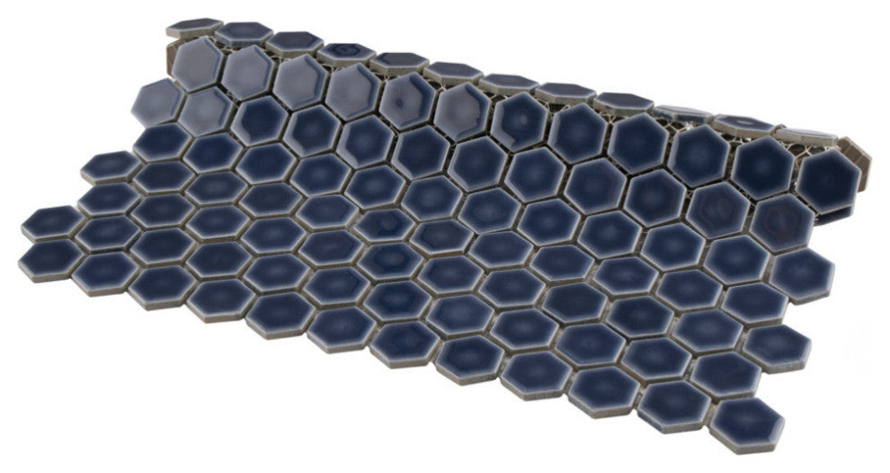 Hudson 1" Hex Denim Blue Porcelain Floor and Wall Tile