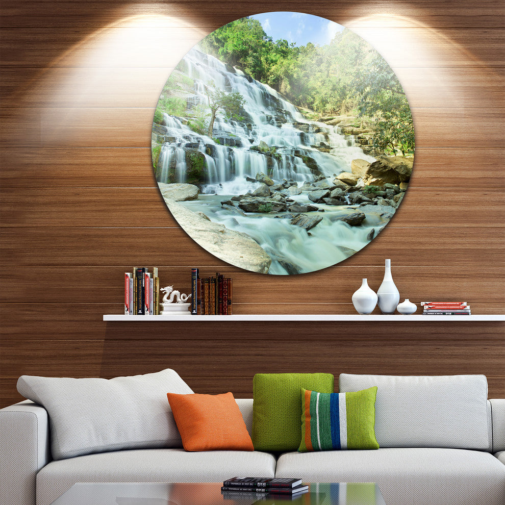 Maeyar Waterfall, Landscape Photography Disc Metal Artwork, 23"