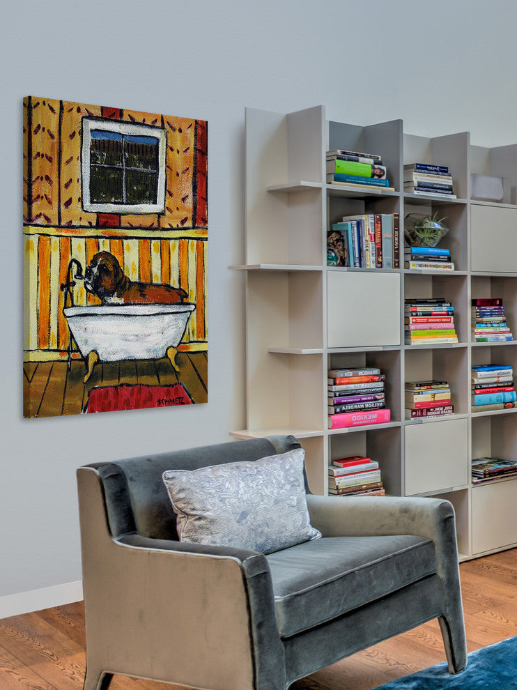"Boxer Bath" Painting Print on Wrapped Canvas, 20"x30"