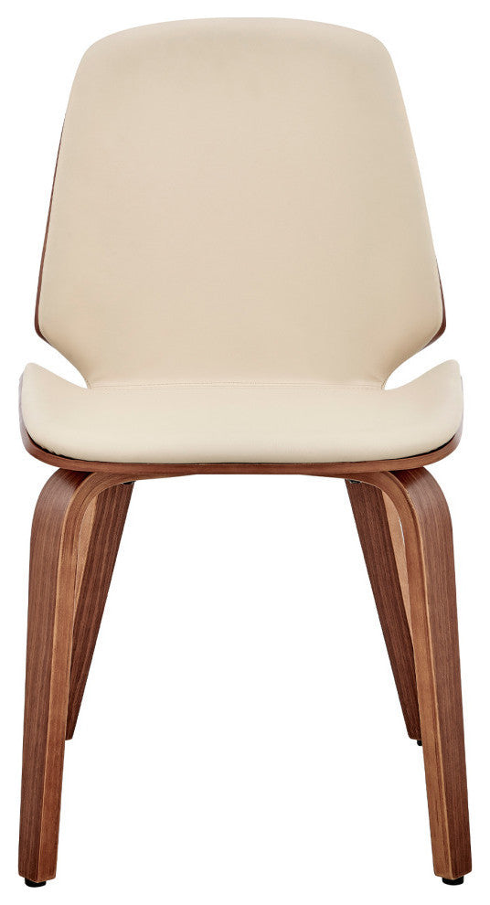 Brinley Faux Leather and Wood Dining Room Accent Chair, Cream and Walnut