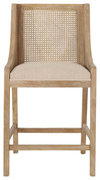 Deville Fabric Upholstered Wood and Cane 25.5 inch Counter Stools, Set of 2, Beige