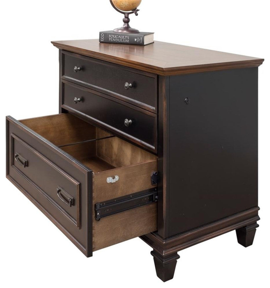 Bowery Hill 3 Drawers Lateral Black Wood Filing Cabinet Pre-assembled