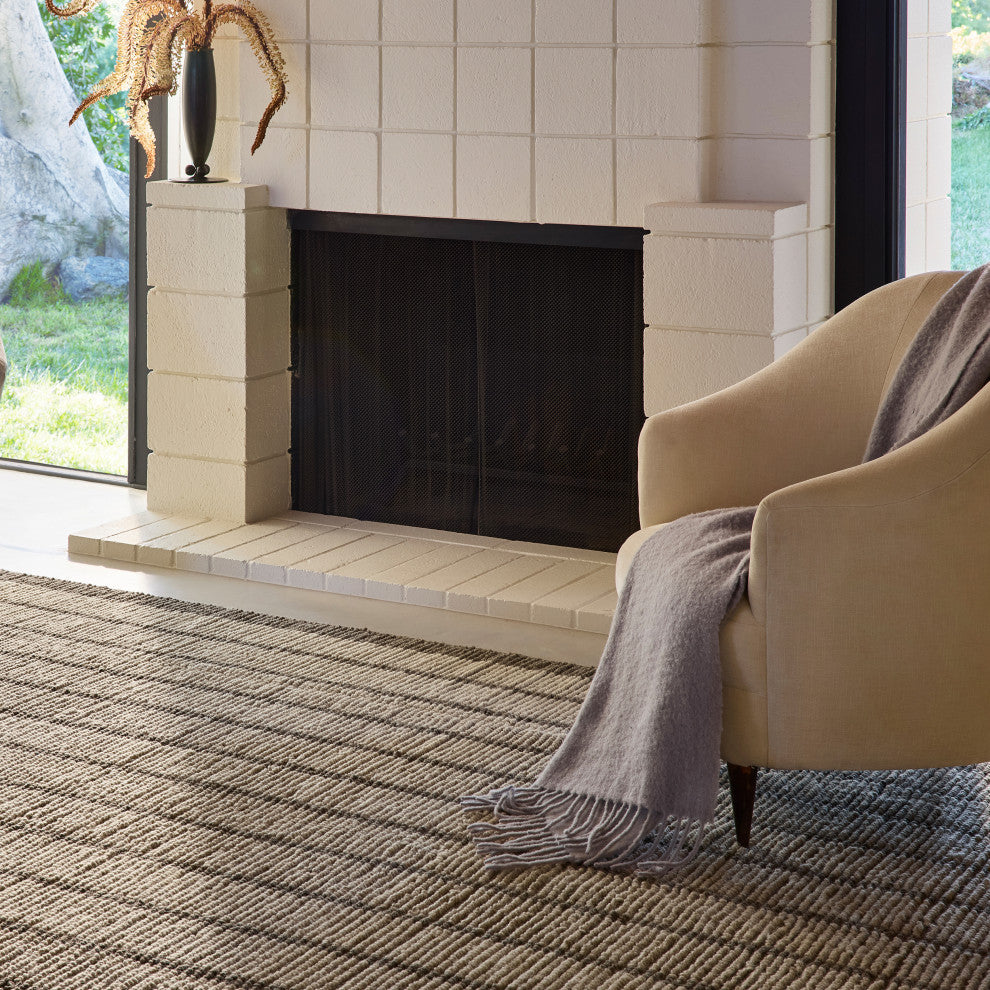 Eva Block Stripe Wool Area Rug, Brown 10' x 14'